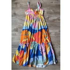 FARM Rio Tropical Colorful Maxi Dress Garden Beads Sleeveless Straps Size S